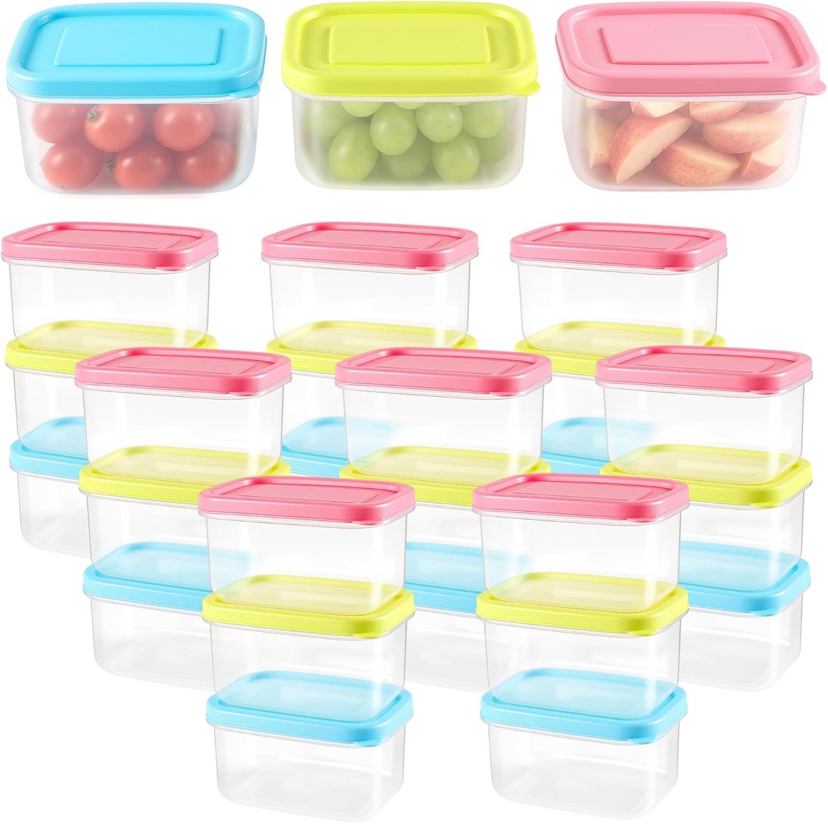 24 stuks 200 ml vershouddozen met deksel, rechthoekige vriesdozen, kunststof, 3 kleuren, voorraaddozen voor yoghurt en - ShopVlot