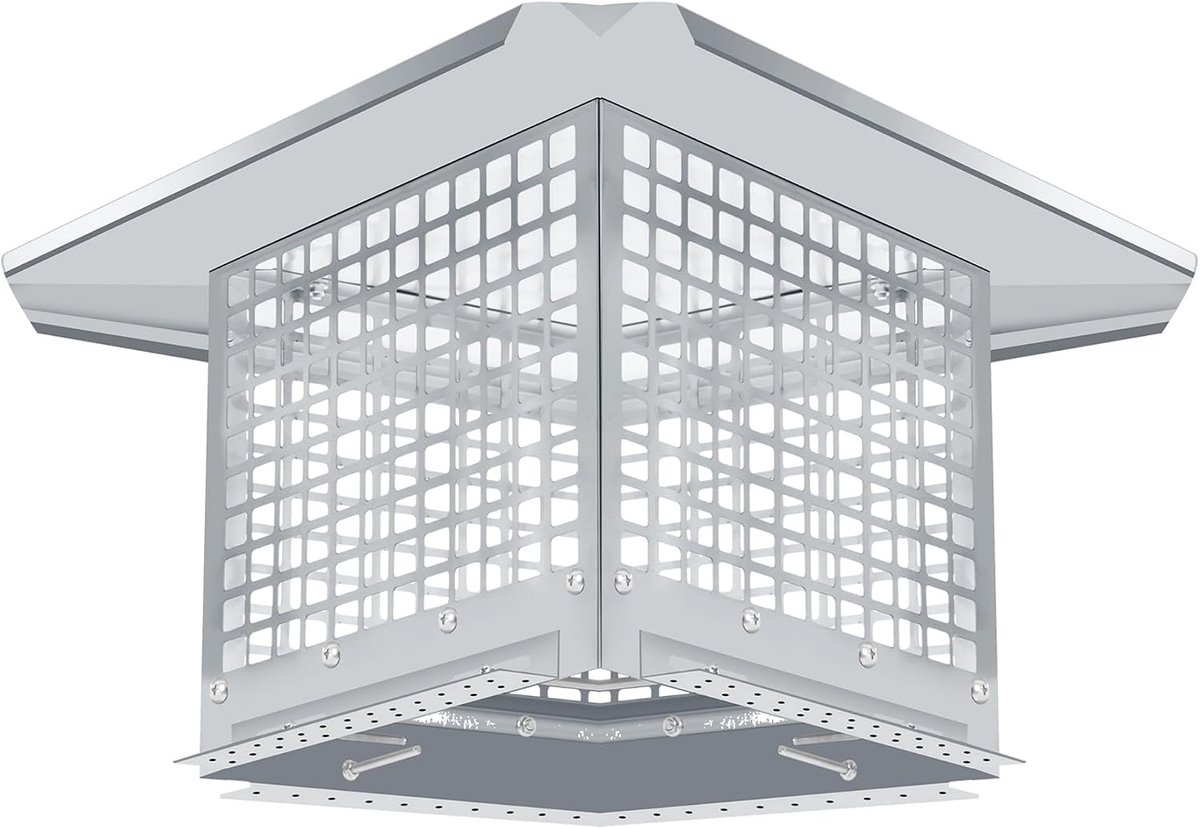 Schoorsteenkap RVS 304 Vierkant 13x13 inch, Zilveren Schoorsteenafdekking