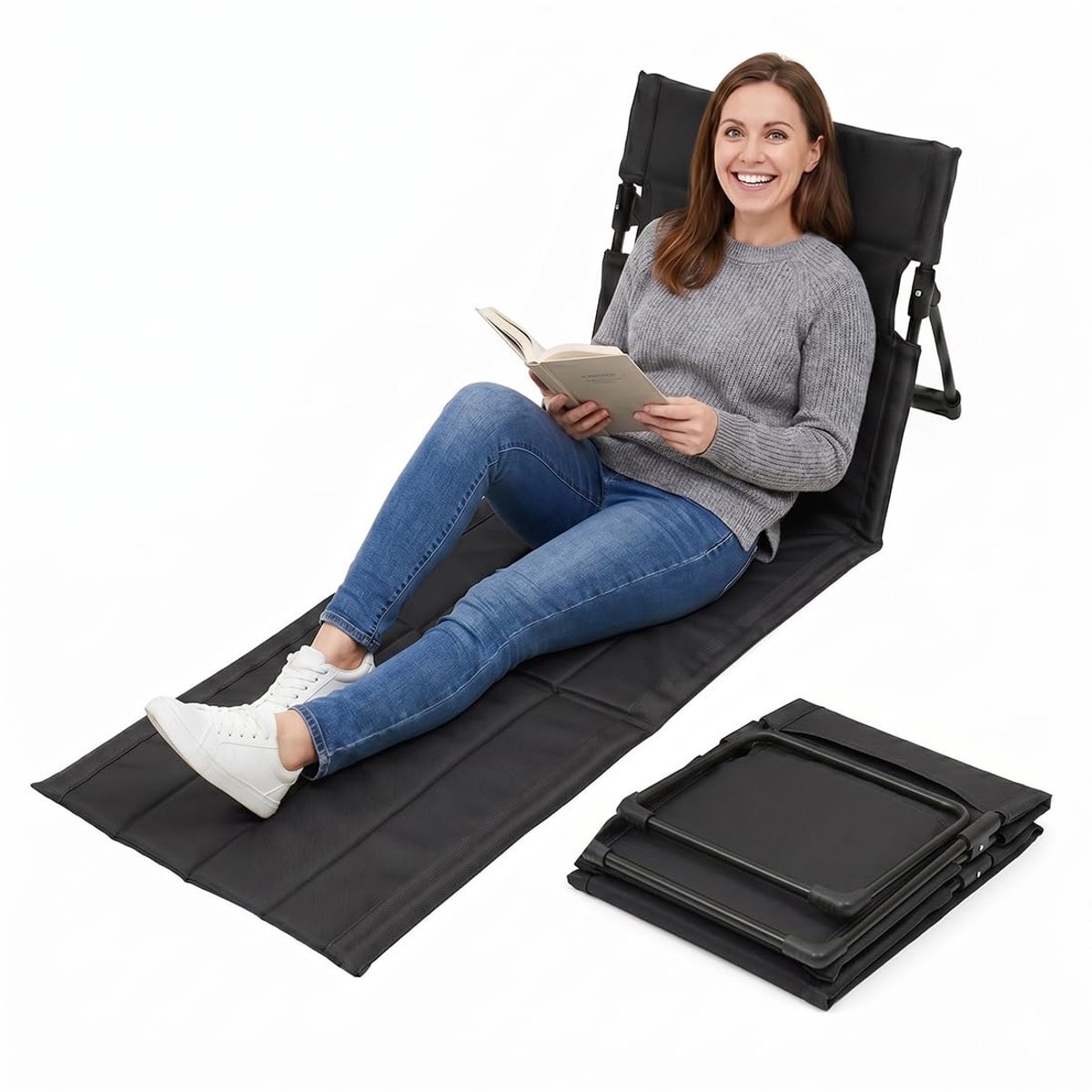 Generisch Strandmat opvouwbaar met verstelbare rugleuning, strandklapstoel, strandstoelkussen, vloerstoel - ShopVlot