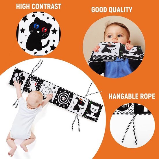Babyboek - Zwart-wit stoffen boek - Prentenboek van stof - Zwart-wit dubbelzijdig stoffen babyboek - Babyspeelgoed 0-6 maanden - Speelgoed voor leren over waarneming - Cadeaus voor baby's - Alfabet & Transportstijl - Lieveheersbeestje — afbeelding 5