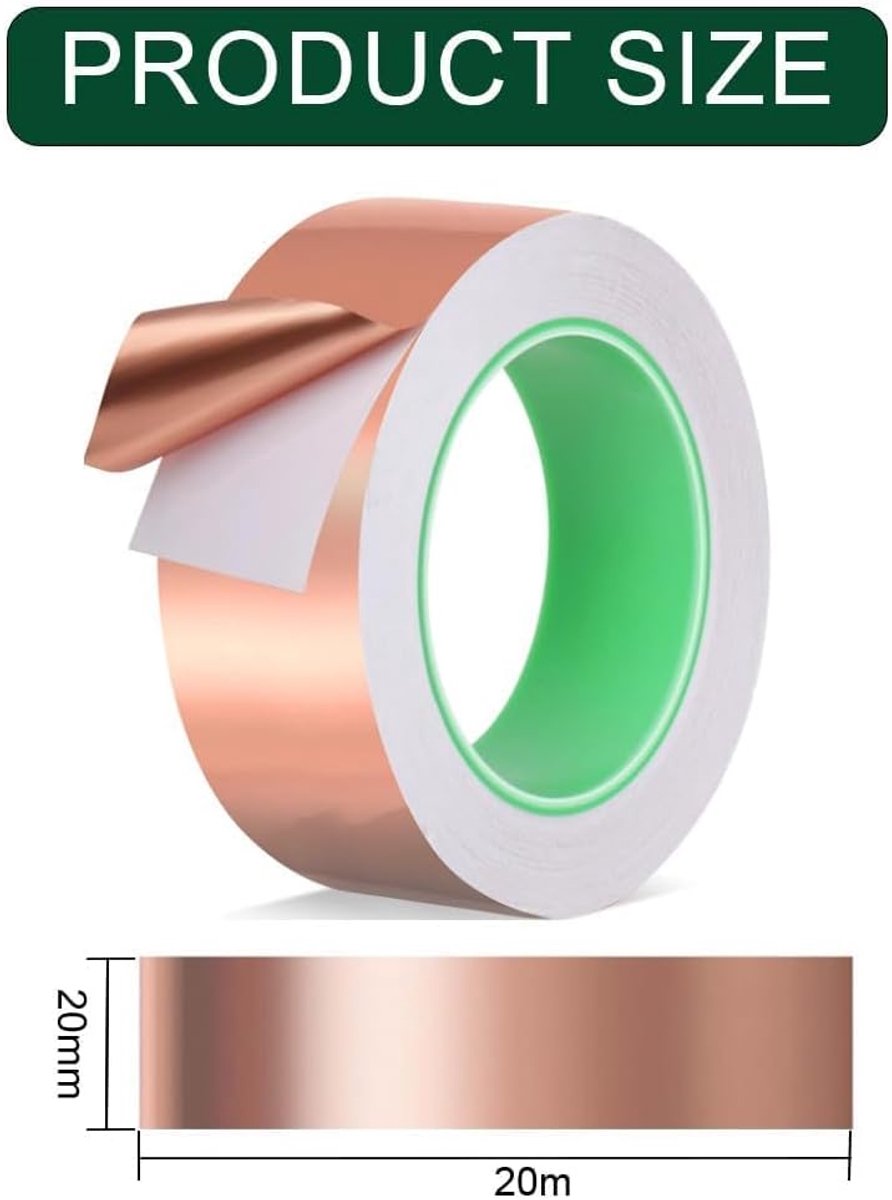 Copper Tape Against Snails, 20mm x 20m, Double-Sided Conductive Self Adhesive, EMI Kapton Tape, Copper Foil Tape for - ShopVlot