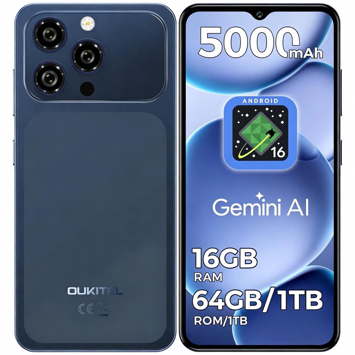 OUKITEL C17 Smartphones 4G-Android16-16 RAM-64 ROM/1TB-6.52 inch HD-5000mAh-13MP camera
