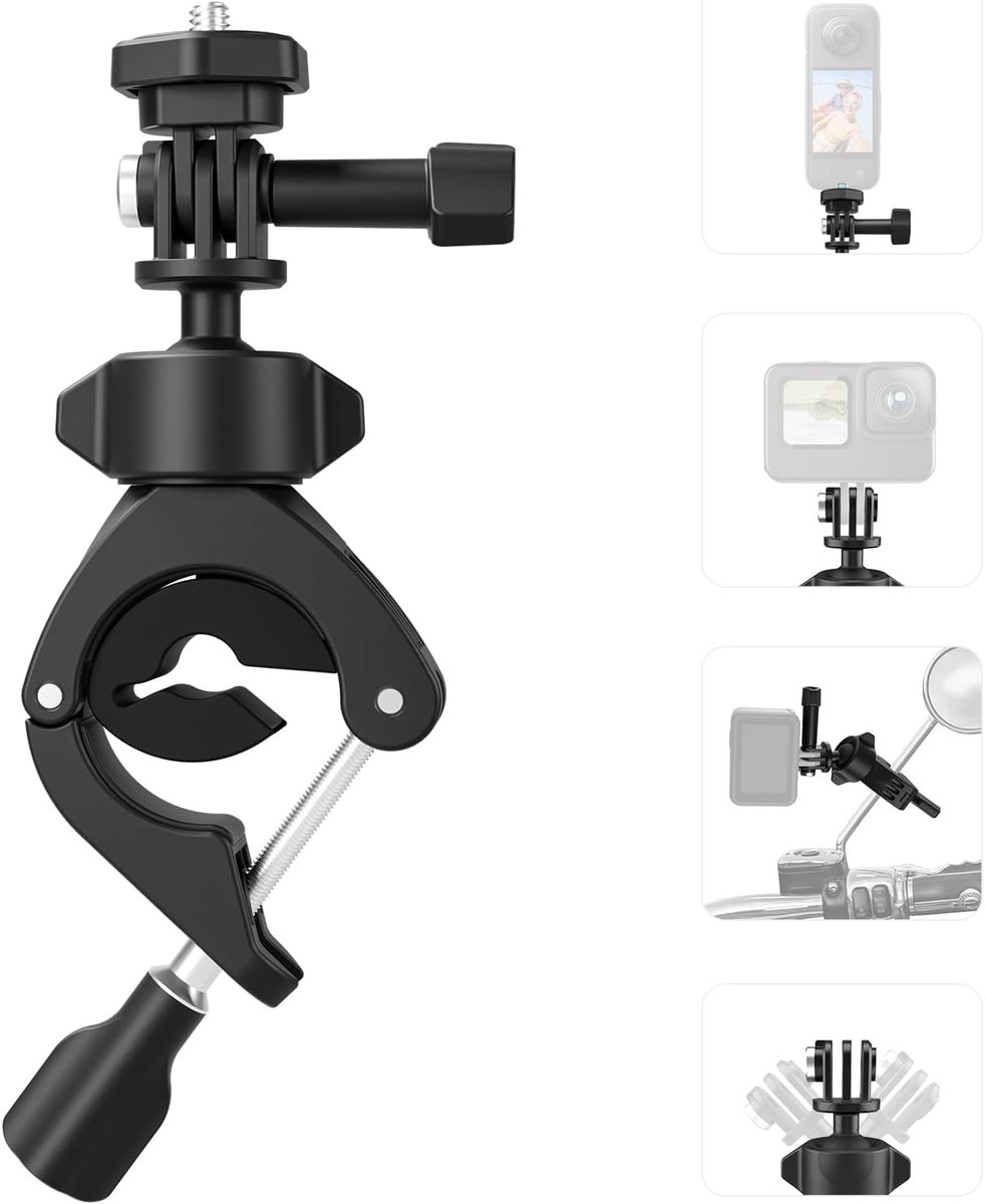 Fiets/Motor Handlebar Mount, 360° draaibare camera, achteruitkijkspiegelklem voor fiets, motorfiets, GoPro Max, Hero 12, 11, 10, 9, 8, Insta360, DJI Action accessoires thumbnail 6