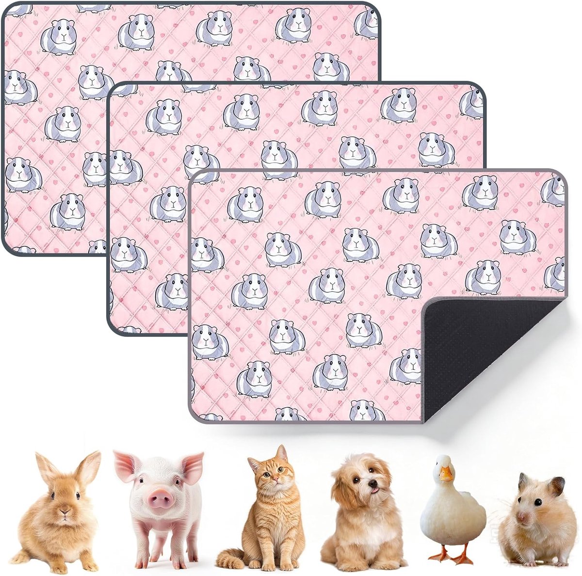 Pipipads 3 stuks cavia's, 120 x 60 cm, 4-laags, wasbare onderlegger voor kleine dieren, herbruikbare super - ShopVlot