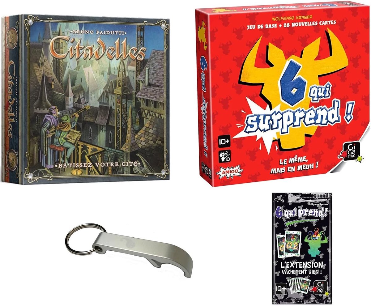Set of 2 travel games citadelles + 6 surprise + expansion + 1 bottle opener flower (citadelles + 6 surprises) - ShopVlot