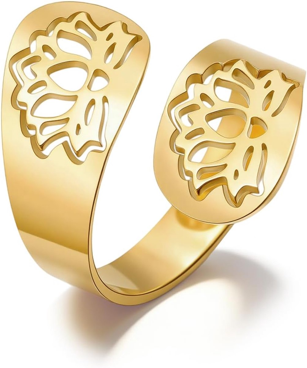 kkjoy Lotus Bloem Ring Rvs Verstelbare Yoga Symbool Healing Ring Inspirerende Sieraden Voor Vrouwen Charmante Dames - ShopVlot