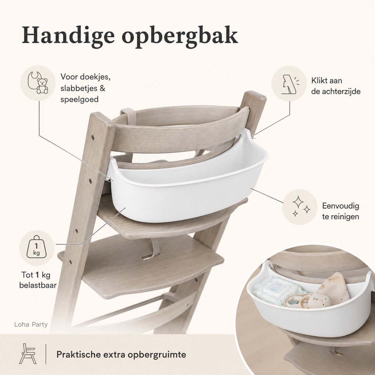 Loha Party Eetblad met Opbergbak – Geschikt voor Stokke Tripp Trapp – 2-delige Kinderstoel Accessoireset – Wit – foto 6