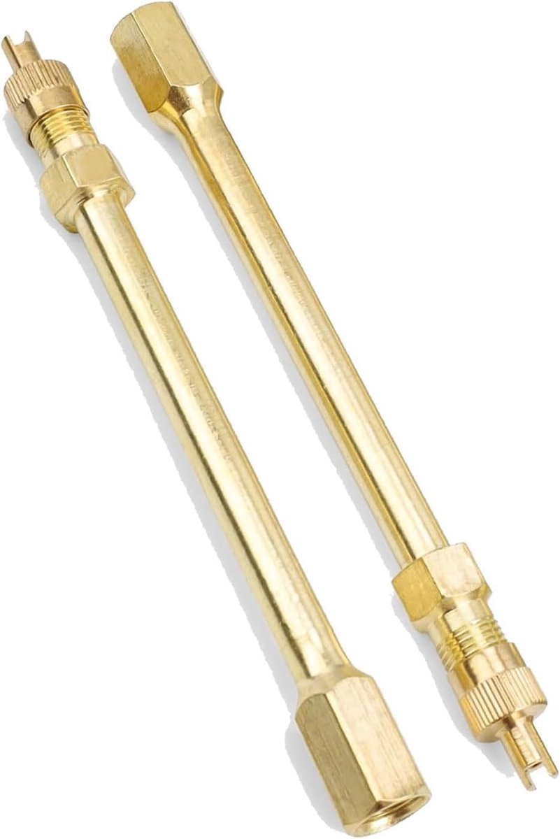 Set van 2 messing autoventielverlengingen, 10 cm bandenventieladapters, geschikt voor auto's en fietsen, compatibel - ShopVlot