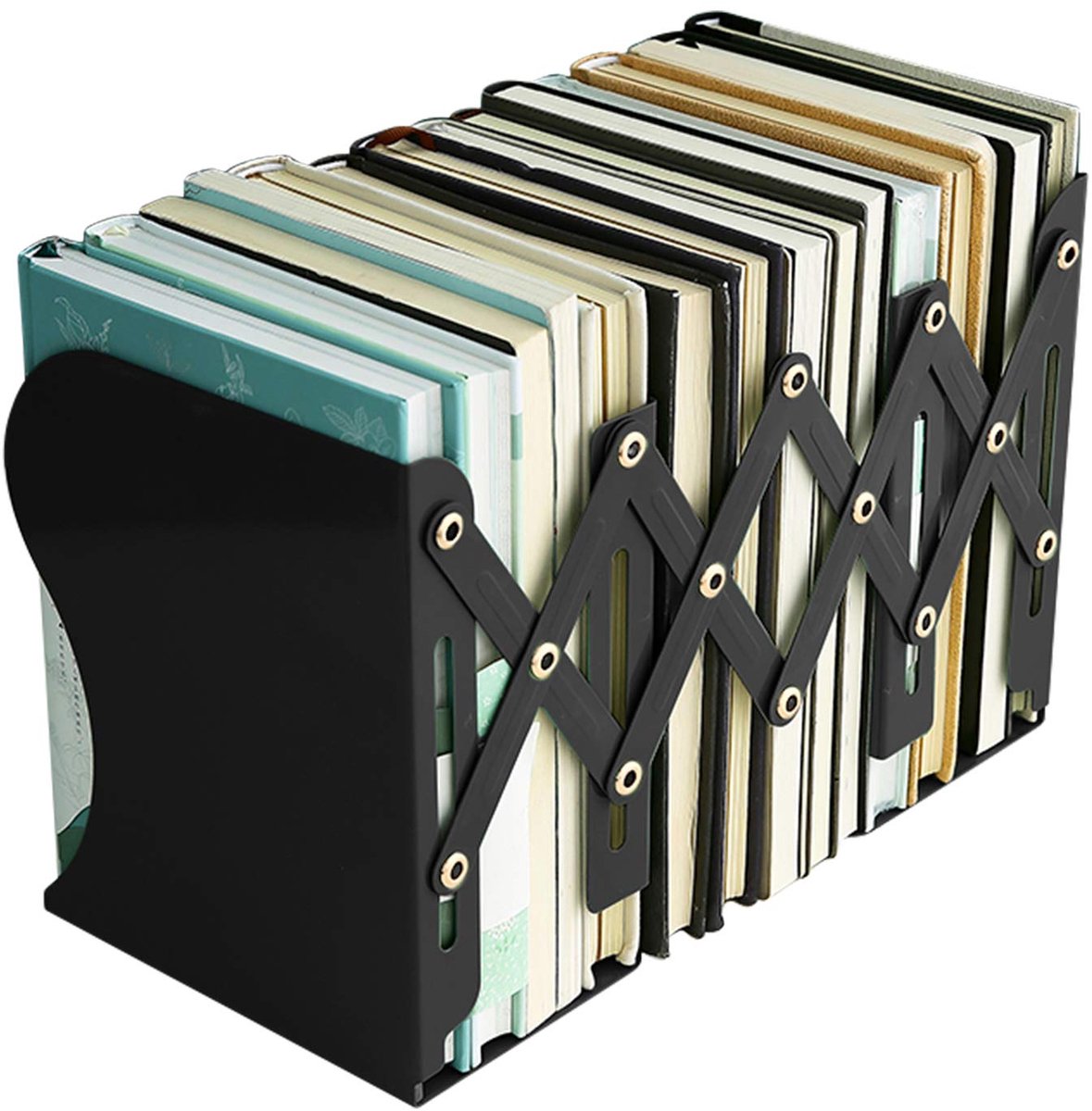 Famanu – Uitbreidbare metalen boekensteunen, verstelbare boekuiteinden, zware boekenhouder voor desktop, antislip bureauorganizer voor kinderen en studenten