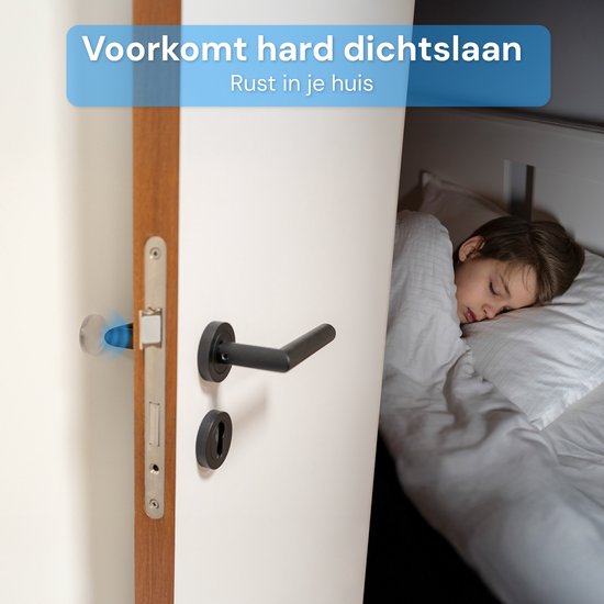 Transparante deurstopper voorkomt hard dichtslaan van de deur, zorgt voor rust.