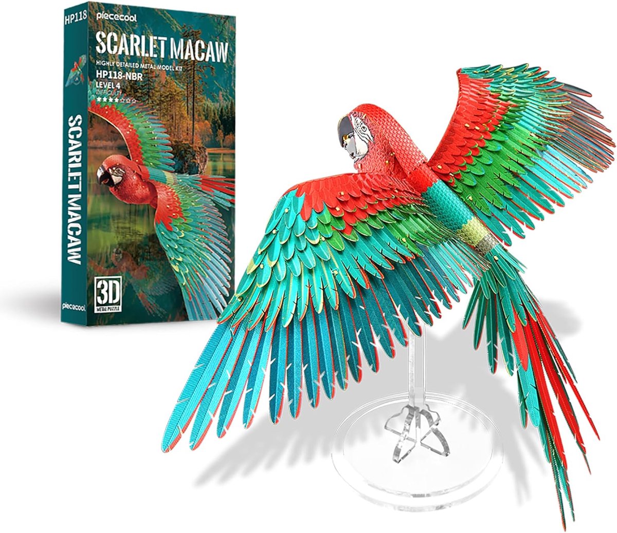 piececool 3D DIY Metal Model Kit Puzzles for Adults - Scarlet MACAW-83 Pieces - ShopVlot