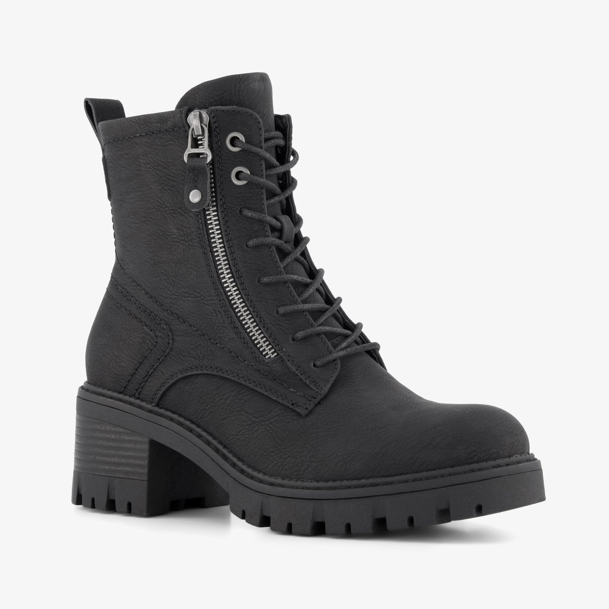Blue Box dames veterboots met hak zwart - Maat 38