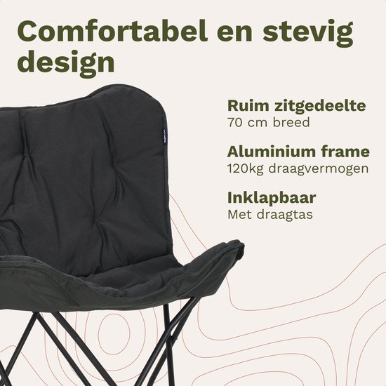 TRVLMORE Campingstoel - Opvouwbaar - 136KG Draagvermogen - Incl. Draagtas - Vlinderstoel - Kampeerstoel - Vouwstoel - Zwart van Merkloos — afbeelding 3