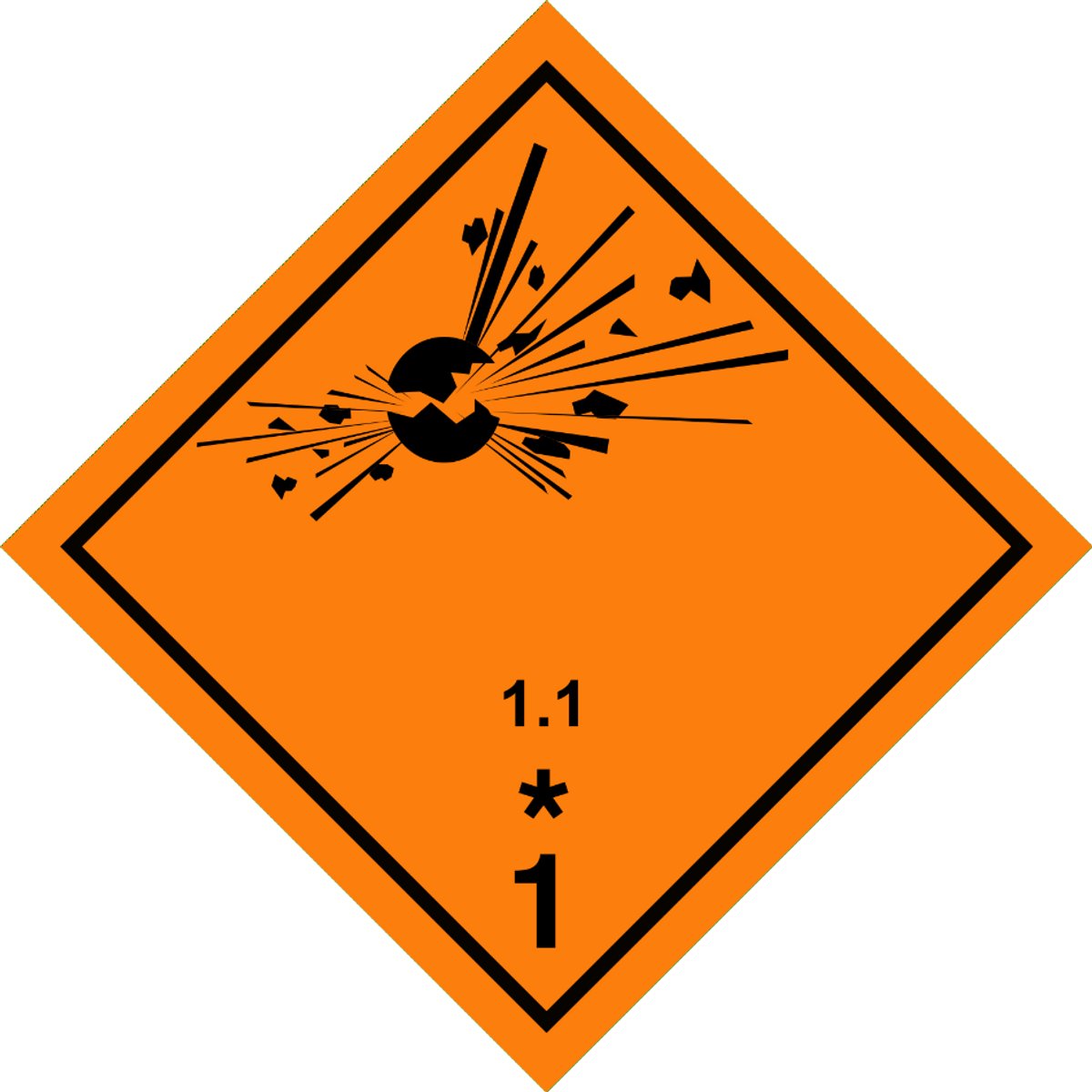 ADR 1.1 sticker ontplofbare stoffen massa-explosie 200x200 mm - vinyl