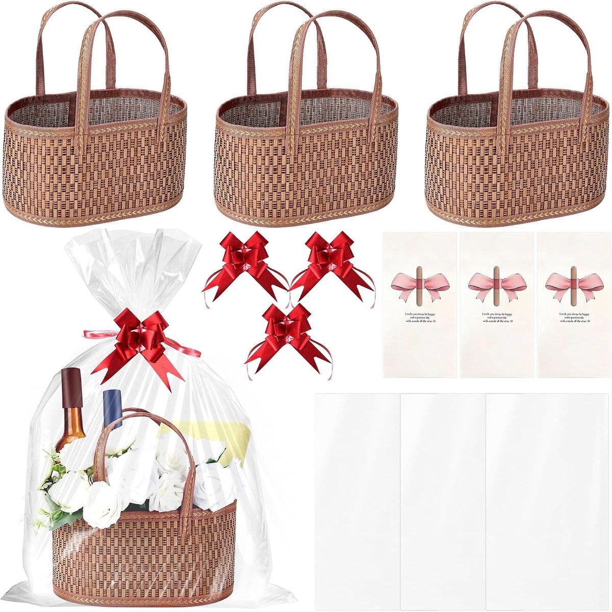 Geschenkmanden 3 stuks - grote gevlochten bamboe - met handgrepen - perfect voor cadeaus - ShopVlot