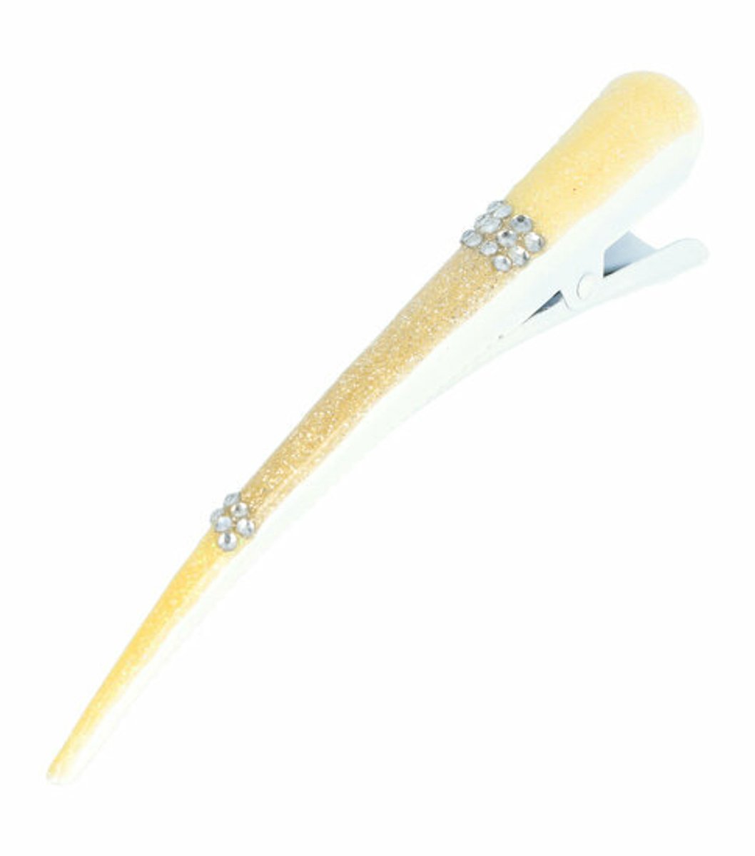 Haarsoires Haarspeld Duckklem 13cm – Basic – Glitter & Steentjes – Geel Goud Wit - Sterke Haarclip voor Styling & Dagelijks Gebruik - Hair Clip - Decoratieve Haaraccessoire