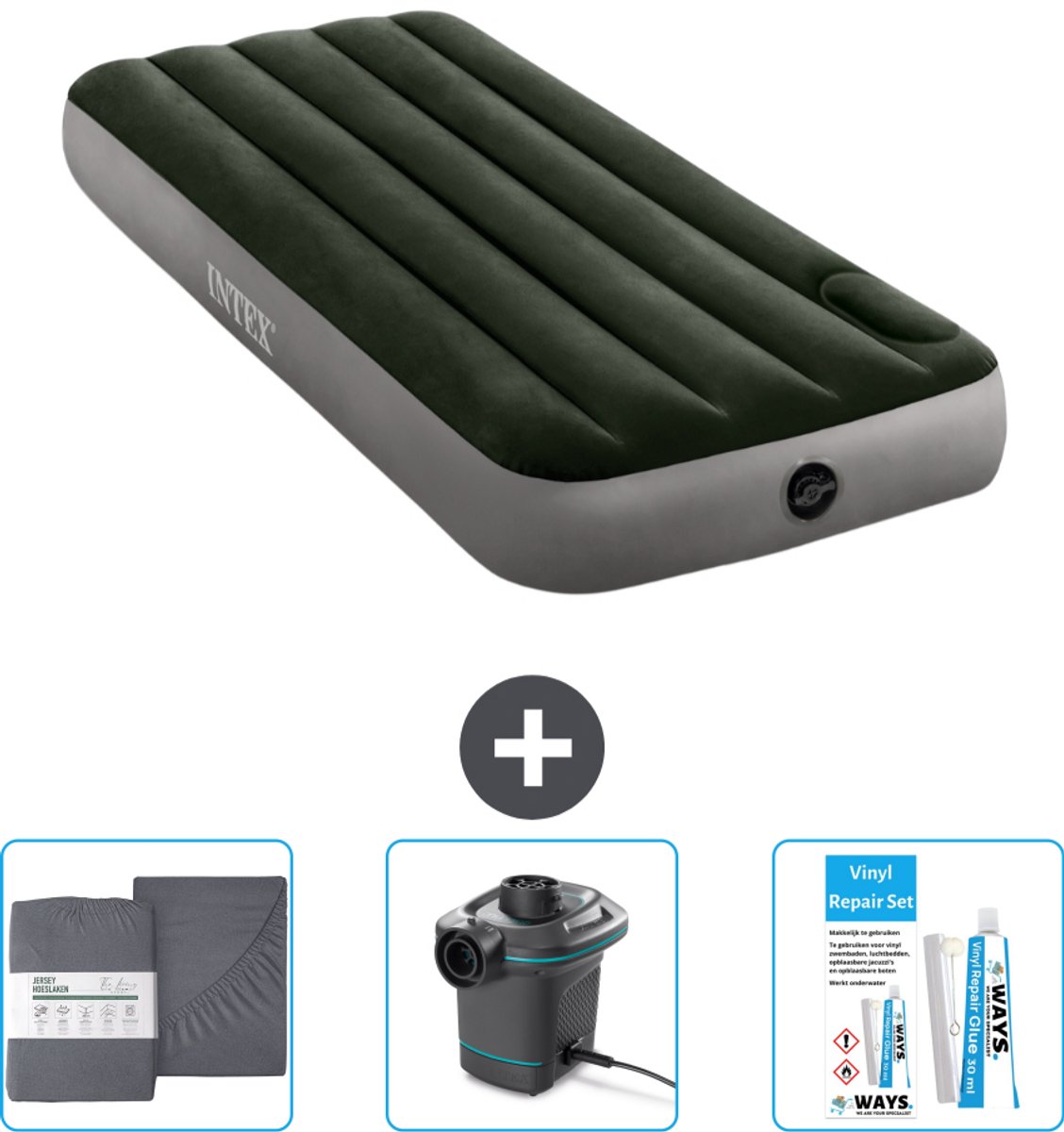 Intex Luchtbed - 1-Persoons - 76 x 191 x 25 cm - Groen - Accessoires CB12