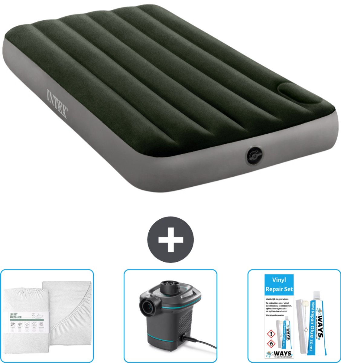 Intex Luchtbed - 1-Persoons - 99 x 191 x 25 cm - Groen - Accessoires CB4