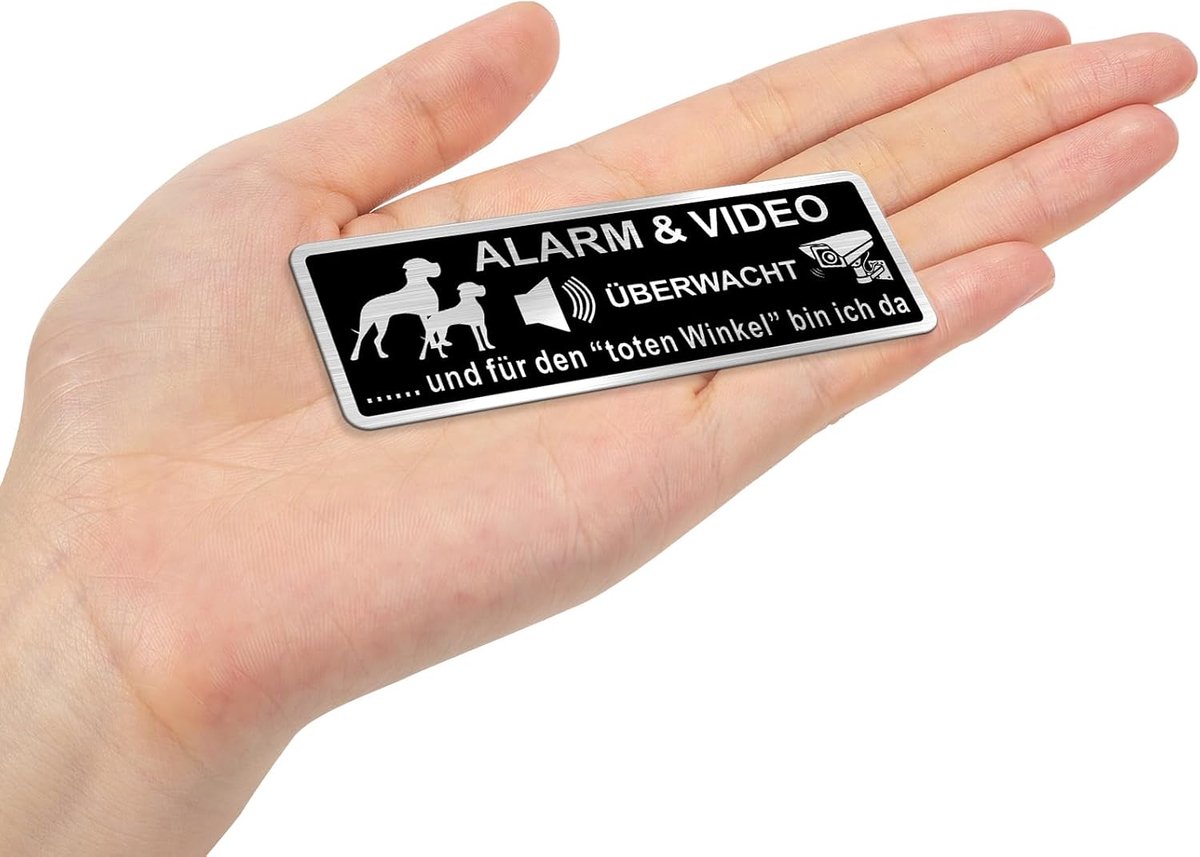 SINMAO Schild Videobewaking Klein Metaal Zelfklevend 85x30mm, Let op Hond Bord Grappig Geborsteld Aluminium Zwart x1 - ShopVlot