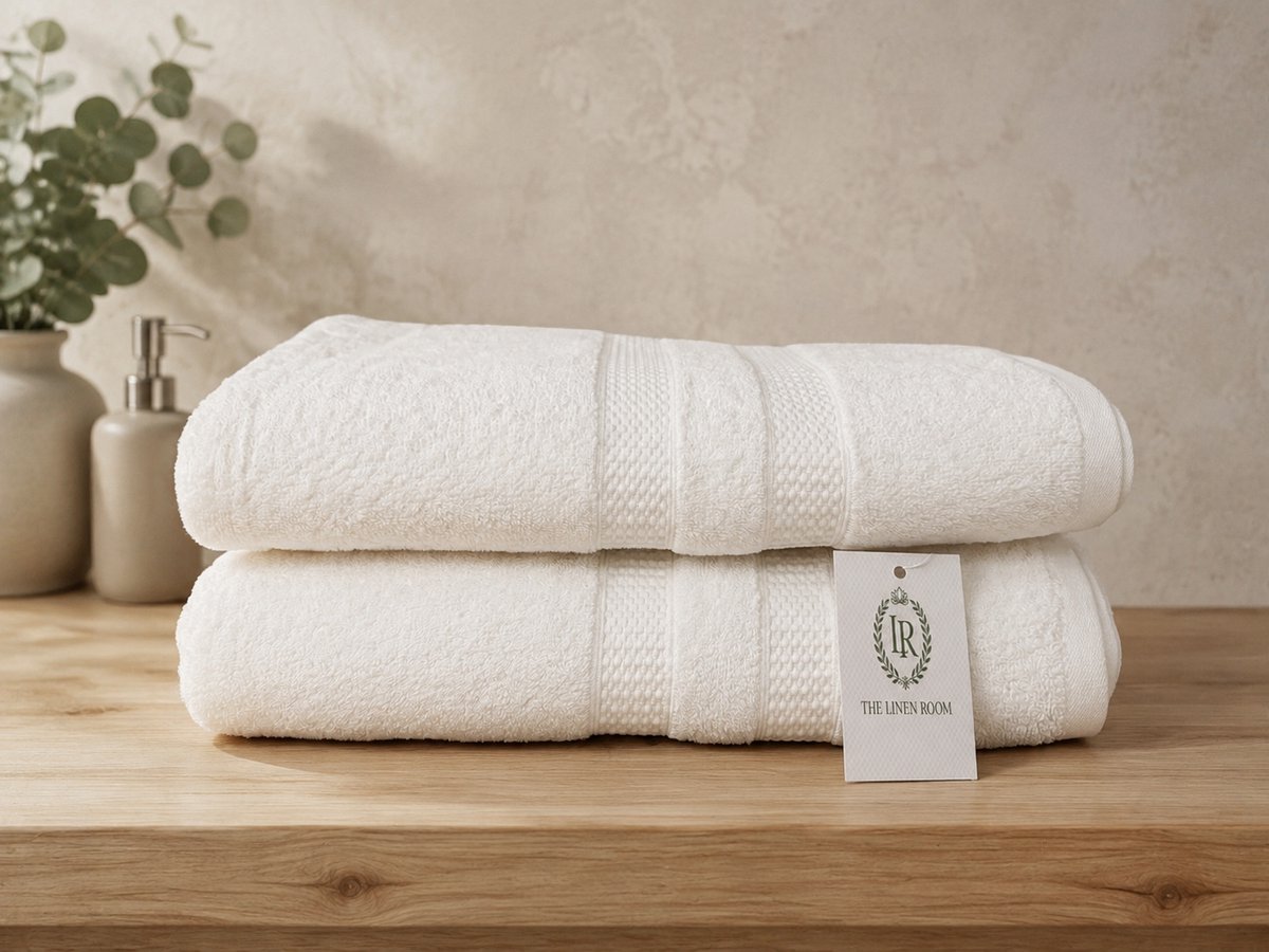 The Linen Room handdoeken – 100 x 150 cm – Set van 2 stuks – 100% Katoen – 500 GSM Dubbelgetwijnd 20/2 Garen – OEKO-TEX® – Sauna, Wellness & Strand – Wit