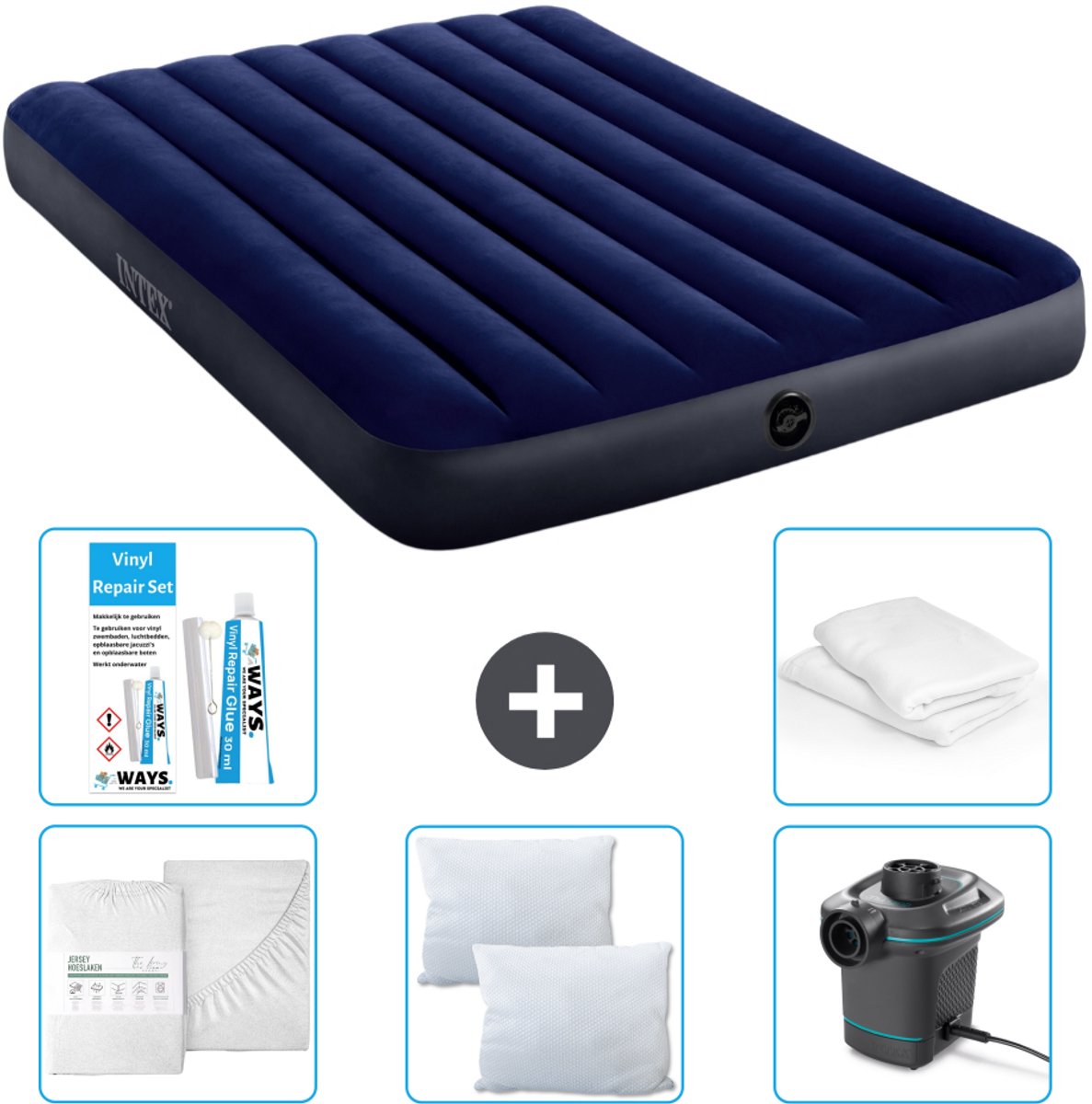 Intex Luchtbed - Twijfelaar - 137 x 191 x 25 cm - Blauw - Inclusief Accessoires CB2