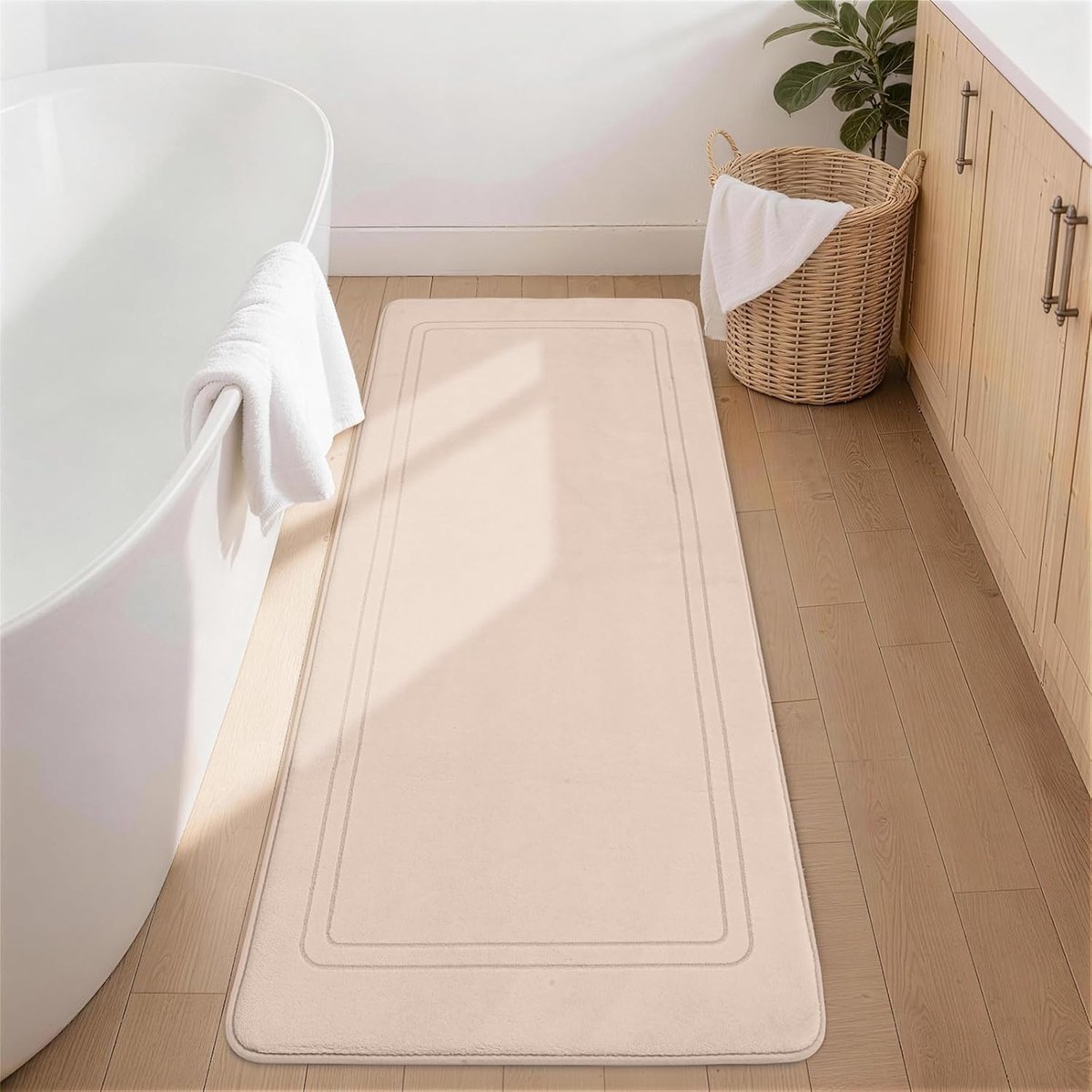 Badmat Non-Slip 60 x 150 cm - Zacht en Absorberend - Beige - Ideaal voor de Badkamer