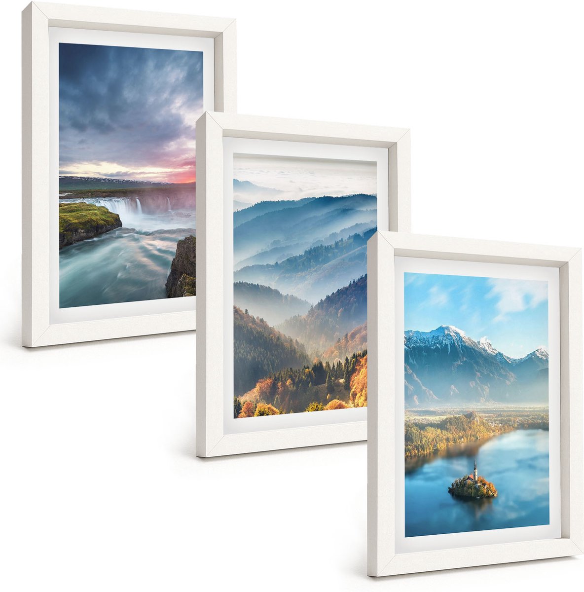 Tulup 3-Delige Schilderij Set - Schilderachtige berglandschappen en watervallen in de natuur. - 20x30 - Muurdecoratie - Interieur Decoratie - Decoratieve Schilderijen