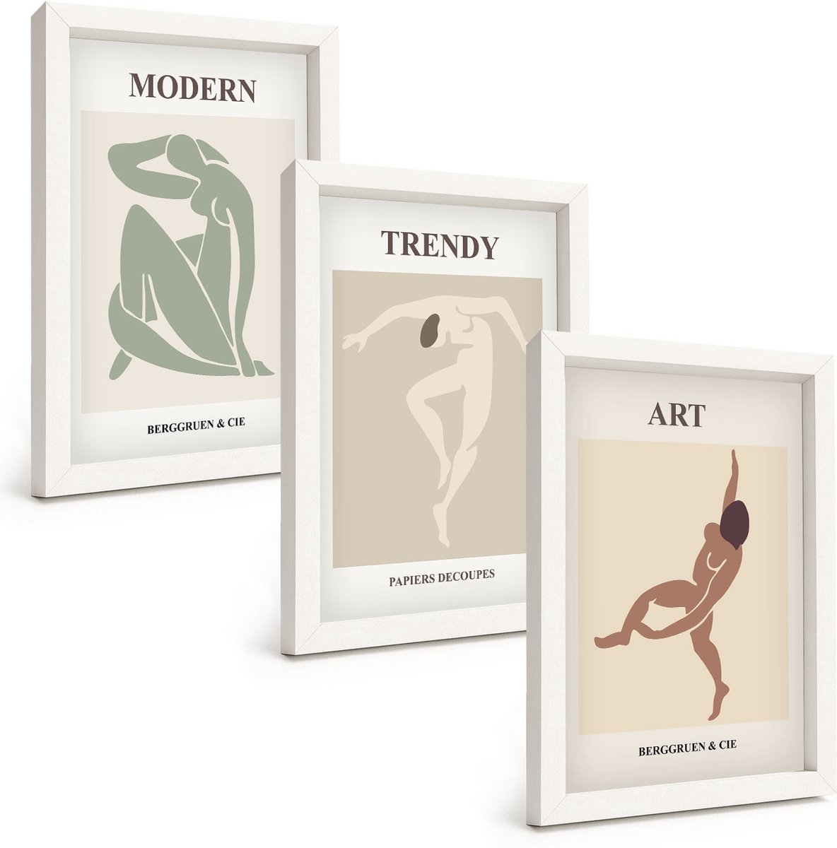 Tulup 3-Delige Schilderij Set - Stijlvolle personages in minimalistische tinten - 20x30 - Stijlvolle Wanddecoratie - Interieur - Stijlvolle Muurdecoratie