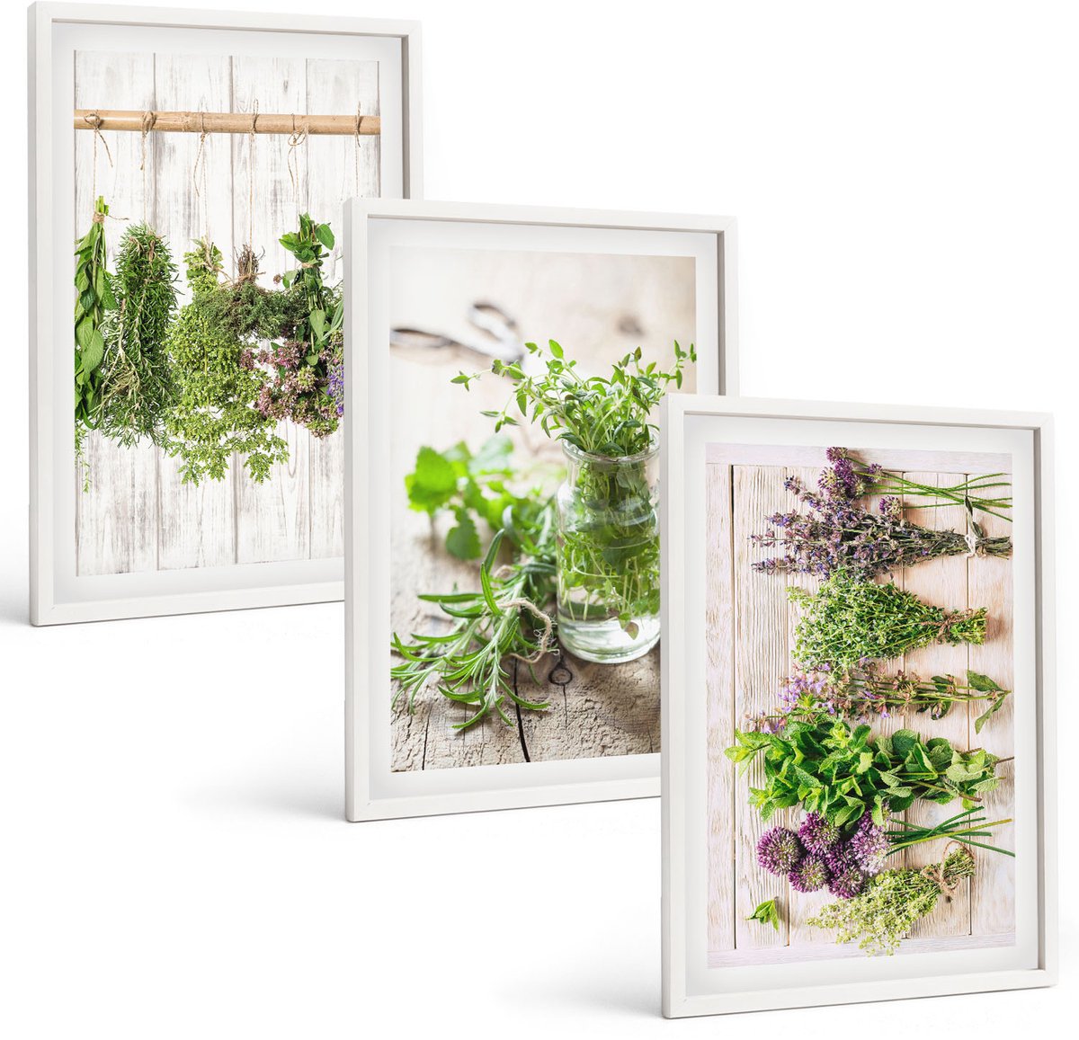 Tulup 3-Delige Schilderij Set - Kruiden en planten drogen voor in de keuken - 40x60 - Decoratieve Muurdecoratie - Slaapkamer