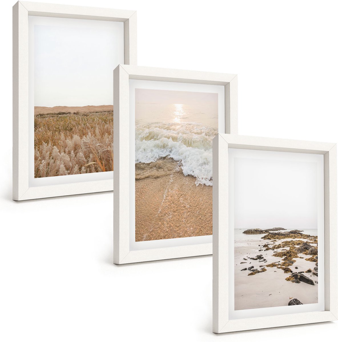 Tulup 3-Delige Schilderij Set - Strand met golven en zeestenen in de zomer - 20x30 - Wanddecoratie - Muurdecoratie - Moderne Interieurdecoratie - Interieur Decoratie