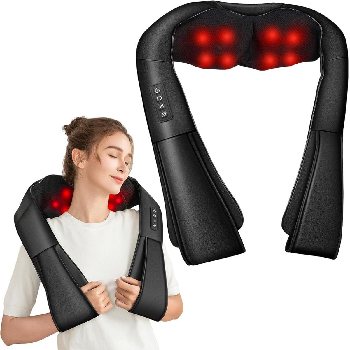 JCP® Nekmassage Apperaat - Nekmassage Apparaat Draadloos - Elektrisch Nekmassage Apparaat - Zwart - 14cm x 18cm x 18cm