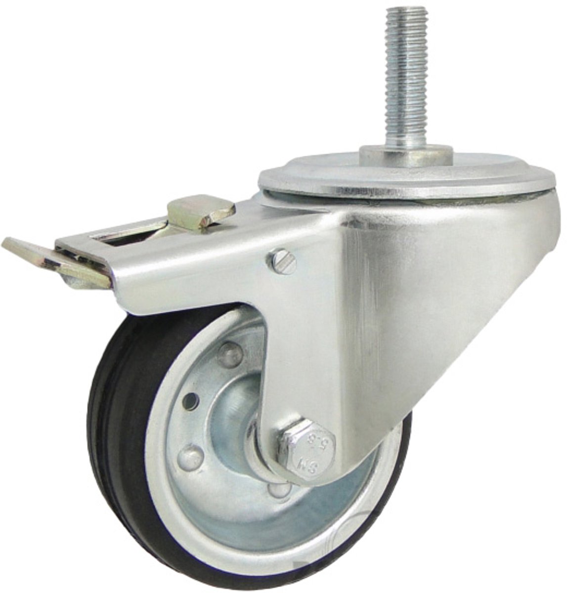Zwenkbaar wiel met rem, 100mm, 70kg belastbaar, metaal-rubber