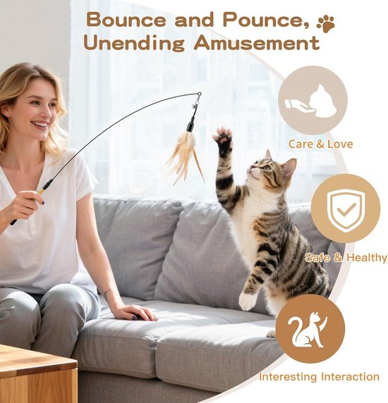 Kattenhengel - Bruin - 34,5 inch - Opwindend Speelgoed - Voor Katten — afbeelding 3