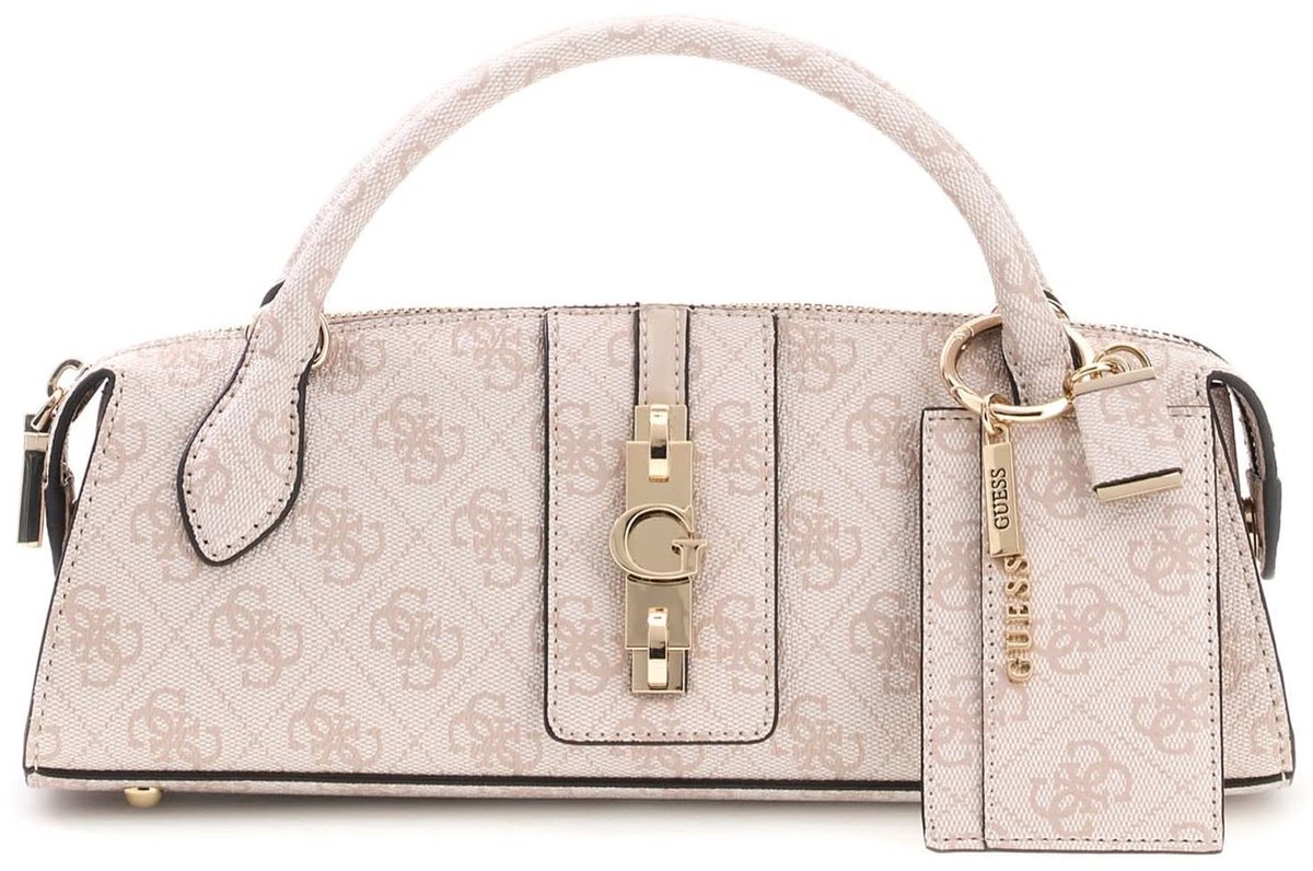 GUESS handtas schoudertas Yvonne Logo Mini Satchel Stone Logo crème