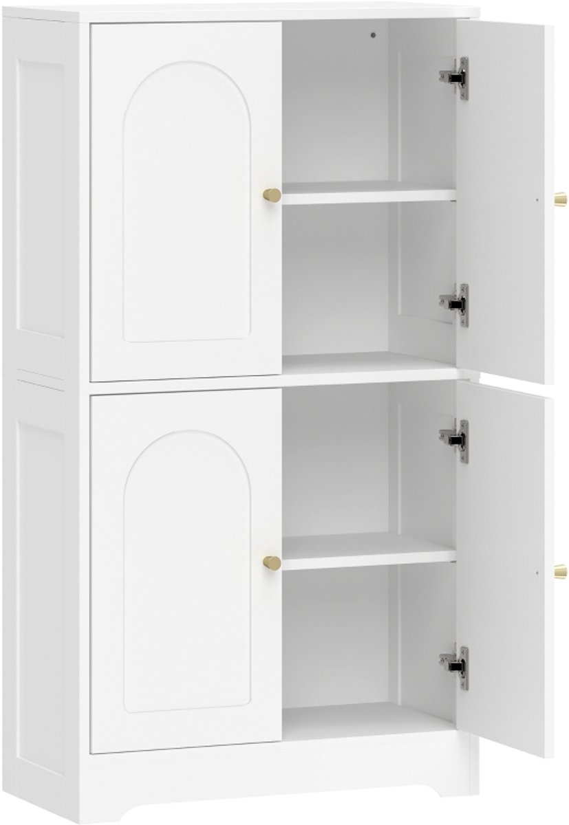 Kledingkast - Keukenkast - Hoge kast met 2 verstelbare planken - Keukenbuffet met 4 boogdeuren - 60 x 30 x 110 cm - Wit