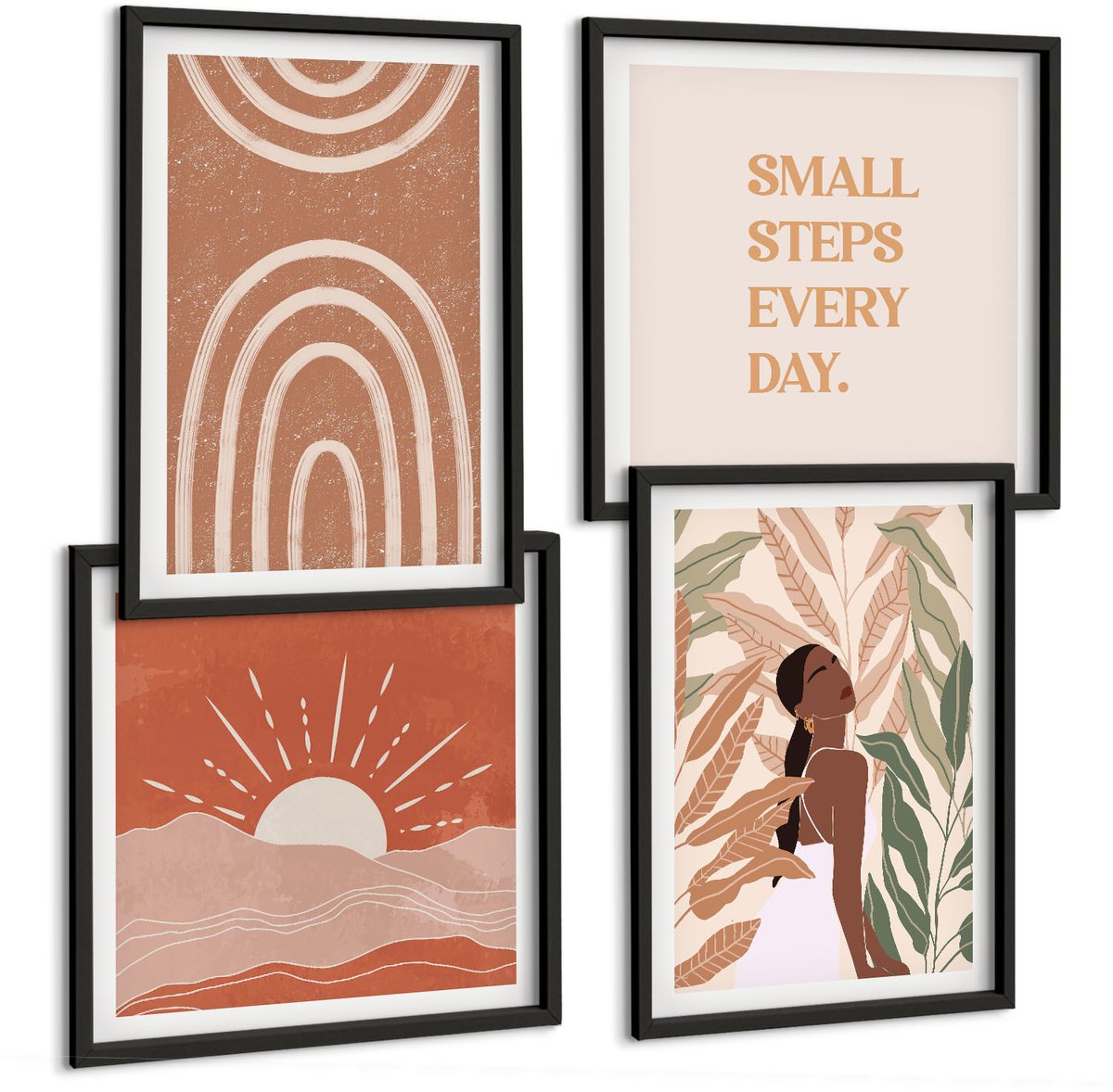 Tulup 4-Delige Schilderij Set - Boho abstracte vormen en illustraties - 40 x 40 cm en 40 x 60 cm - Wanddecoratie - Schilderijen Set - Interieur - Moderne Wanddecoratie