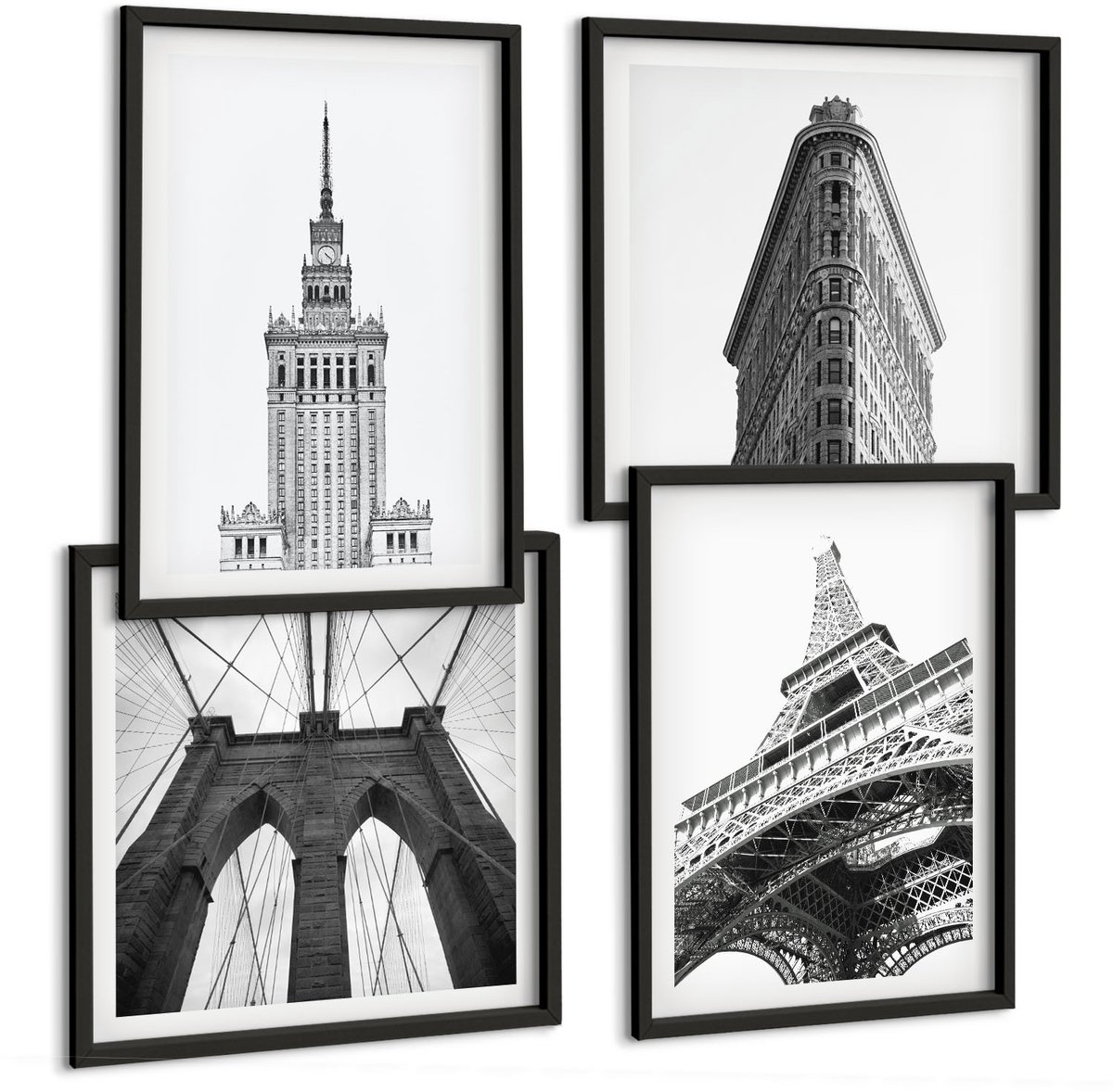 Tulup 4-Delige Schilderij Set - Architectonische gebouwen in zwart-wit minimalisme - 40 x 40 cm en 40 x 60 cm - Stijlvolle Wanddecoratie - Interieur