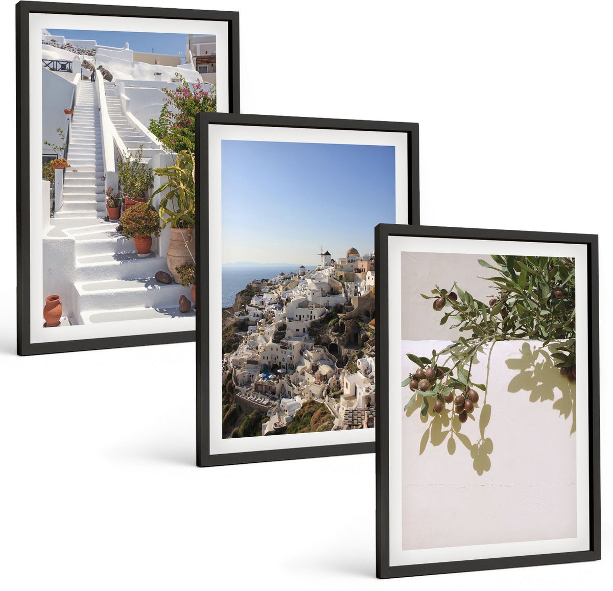 Tulup 4-Delige Schilderij Set - Witte trappen op Santorini met uitzicht over de stad - 40 x 60 cm - Muurdecoratie - Schilderijen Set - Woonkamer - Wanddecoratie