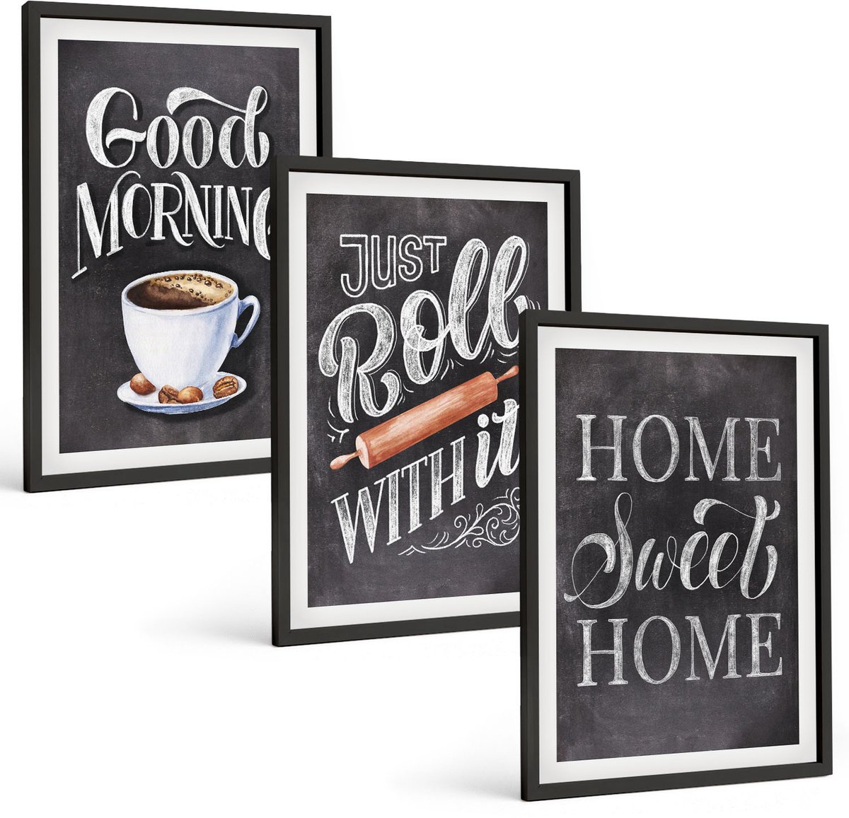 Tulup 4-Delige Schilderij Set - Home Keuken Motieven Schoolbord Lettering - 40 x 60 cm - Stijlvolle Wanddecoratie - Interieur - Stijlvolle Muurdecoratie