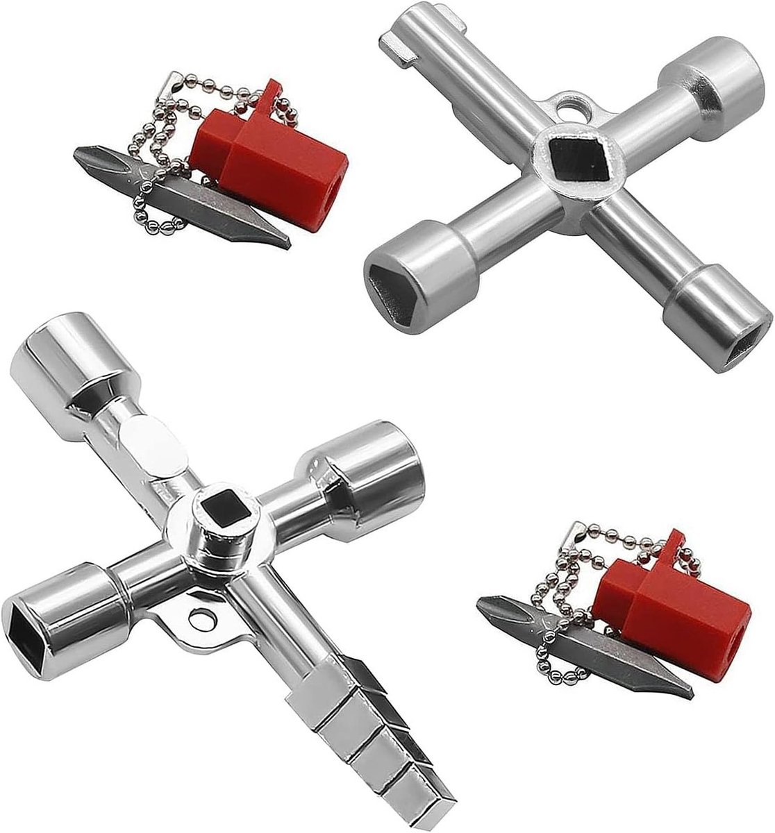 Buitenkraan sleutel - Zilver - Universele 4-in-1 Multifunctionele Sleutelset - Zinklegering - Voor Watermeters en Elektrische Meters
