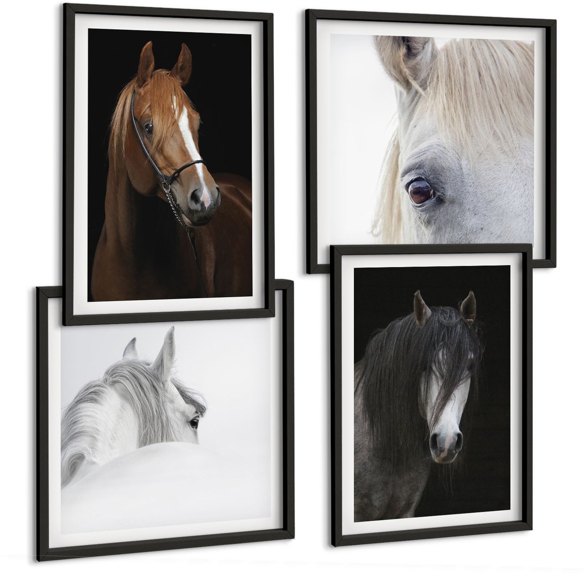 Tulup 4-Delige Schilderij Set - Portretten van paarden in verschillende vachtkleuren - 40 x 40 cm en 40 x 60 cm - Decoratieve Schilderijen - Wanddecoratie - Hal - Interieur Decoratie