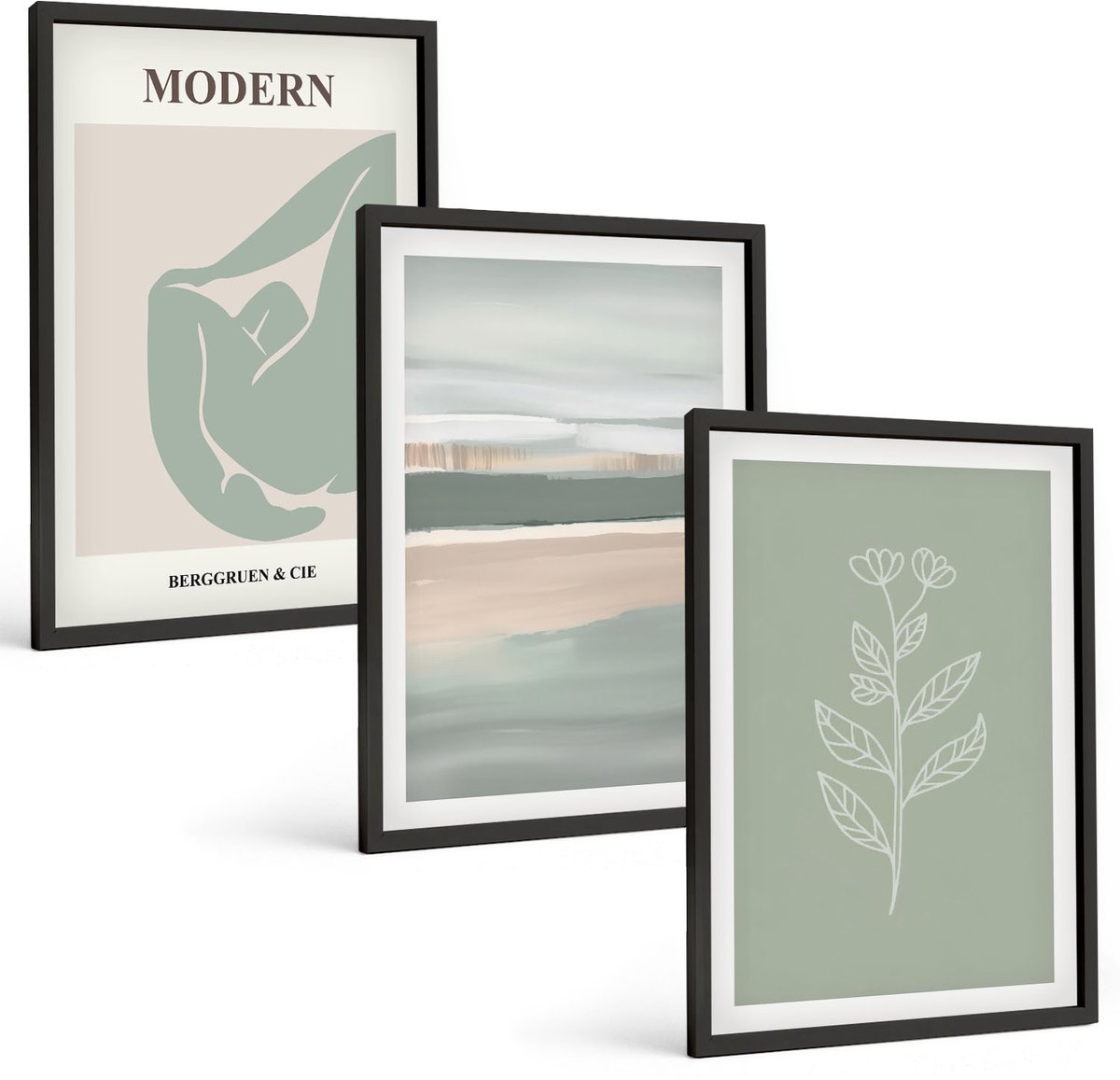 Tulup 4-Delige Schilderij Set - Abstracte vormen in pasteltinten met planten - 40 x 60 cm - Schilderijen Set - Wanddecoratie - Woonkamer - Woonkamer Decoratie