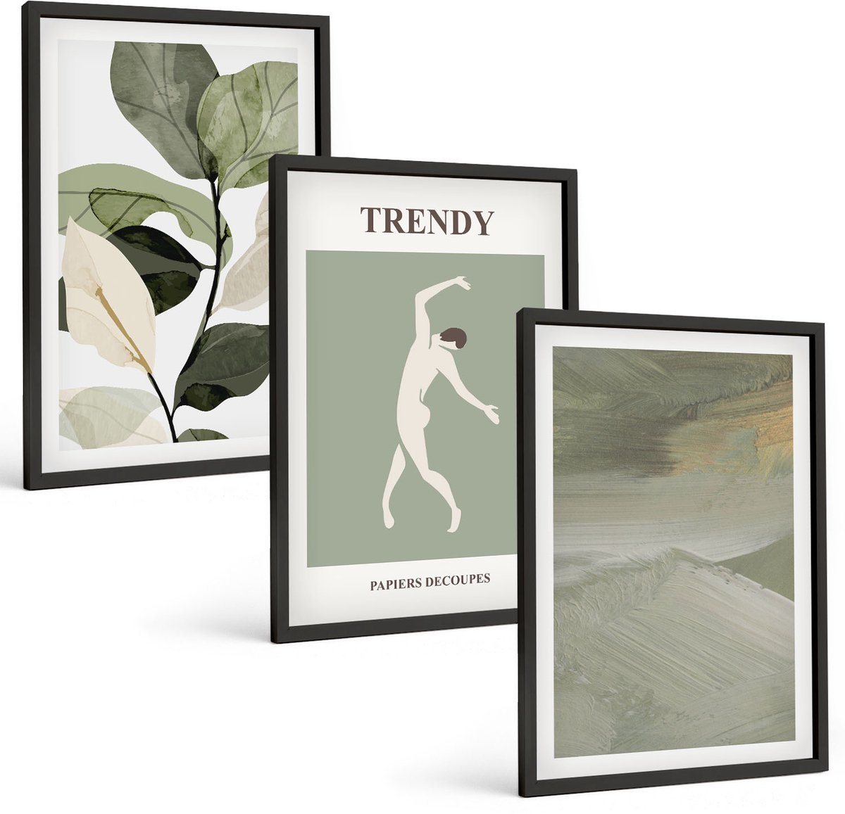 Tulup 4-Delige Schilderij Set - Plantenpatronen met silhouetten en abstracte vormen - 40 x 60 cm - Muurdecoratie - Interieur Decoratie - Wanddecoratie