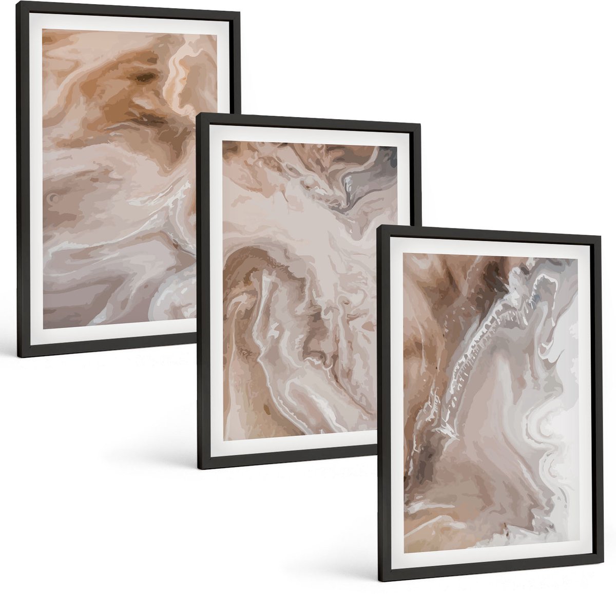 Tulup 4-Delige Schilderij Set - Abstracte marmerpatronen met steenstructuur - 40 x 60 cm - Muurdecoratie - Wanddecoratie - Hal - Stijlvolle Muurdecoratie