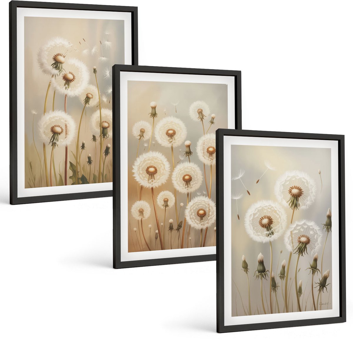 Tulup 4-Delige Schilderij Set - Witte paardenbloemen op een achtergrond van lichte kleuren. - 40 x 60 cm - Wanddecoratie - Muurdecoratie - Moderne Interieurdecoratie - Stijlvolle Muurdecoratie