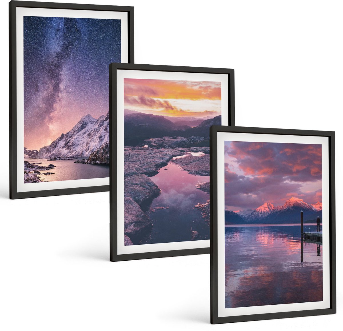 Tulup 4-Delige Schilderij Set - Bergen en water in prachtige natuurlijke landschappen - 40 x 60 cm - Muurdecoratie - Wanddecoratie - Slaapkamer - Moderne Wanddecoratie