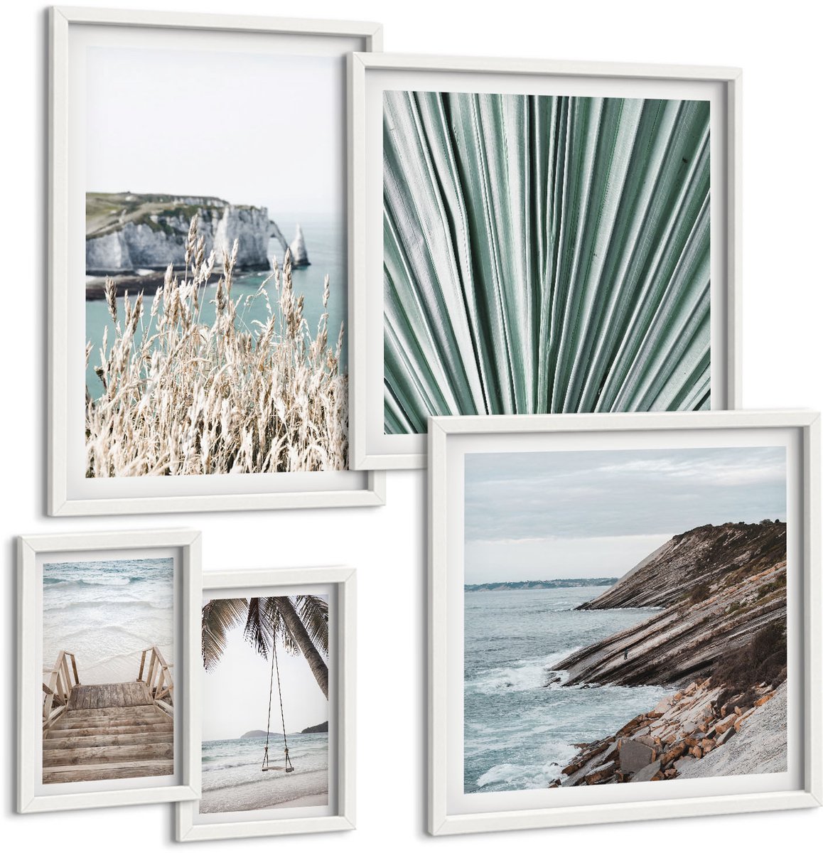 Tulup 4-Delige Schilderij Set - Kustlandschappen met stranden en tropische vegetatie - 50 x 50 cm, 20 x 30 cm en 40 x 60 cm - Wanddecoratie - Muurdecoratie - Moderne Interieurdecoratie