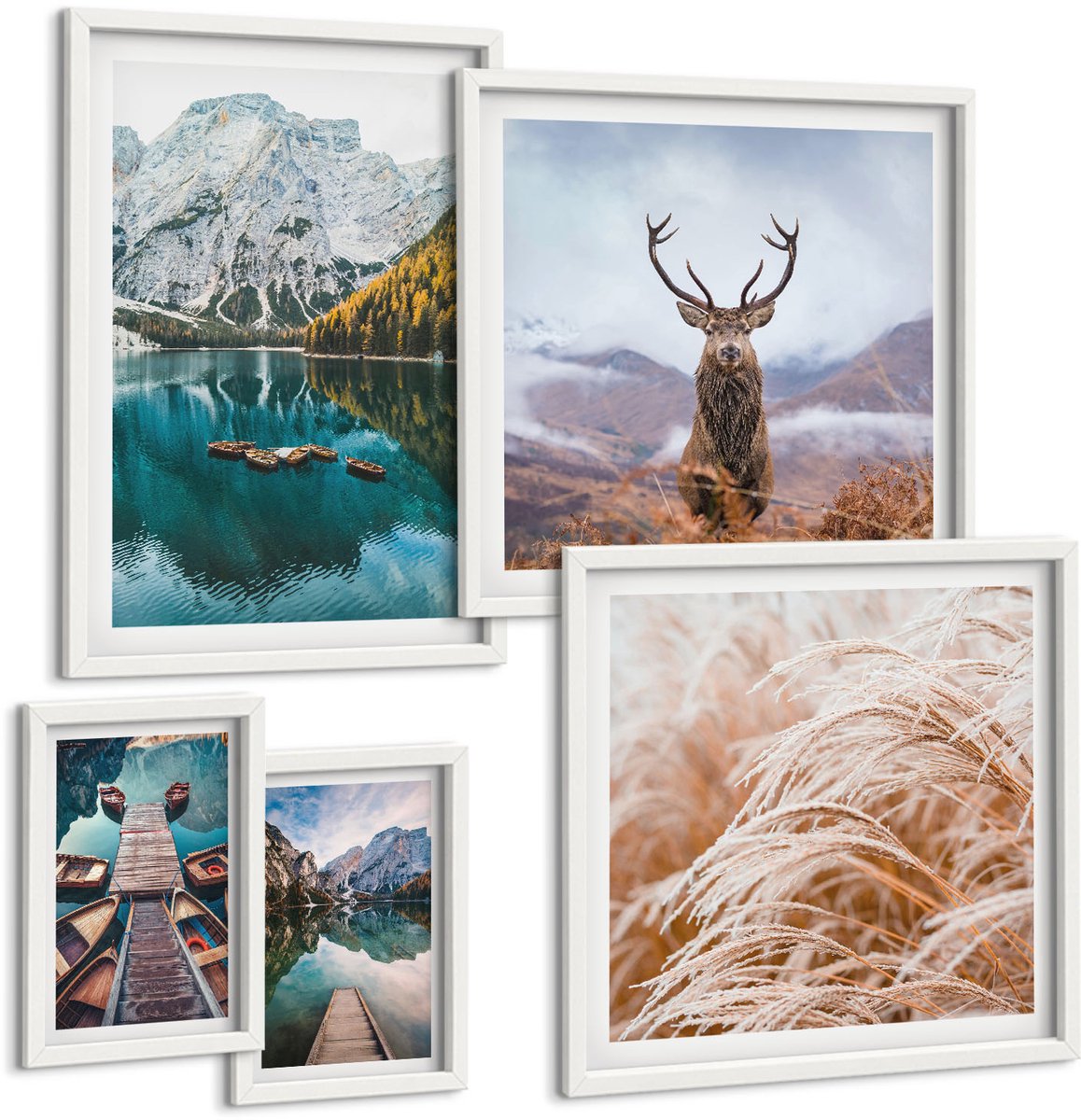 Tulup 4-Delige Schilderij Set - Berglandschappen en natuurlijke schoonheid - 50 x 50 cm, 20 x 30 cm en 40 x 60 cm - Wanddecoratie - Muurdecoratie - Woonkamer - Stijlvolle Muurdecoratie