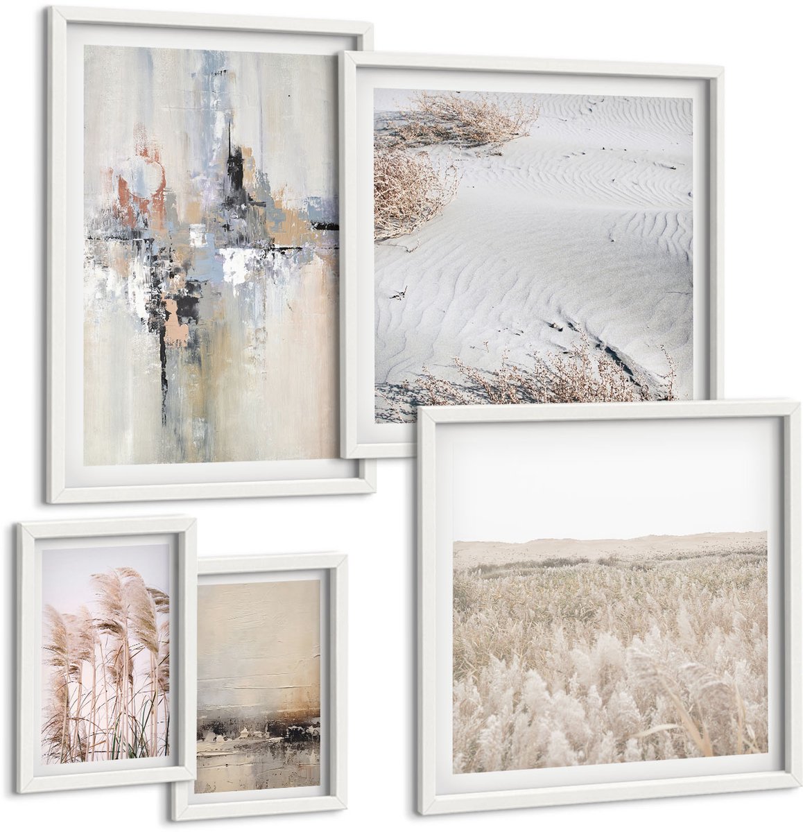 Tulup 4-Delige Schilderij Set - Stijlvolle decoraties in natuurlijke en minimalistische tinten. - 50 x 50 cm, 20 x 30 cm en 40 x 60 cm - Wanddecoratie - Schilderijen Set - Kantoor