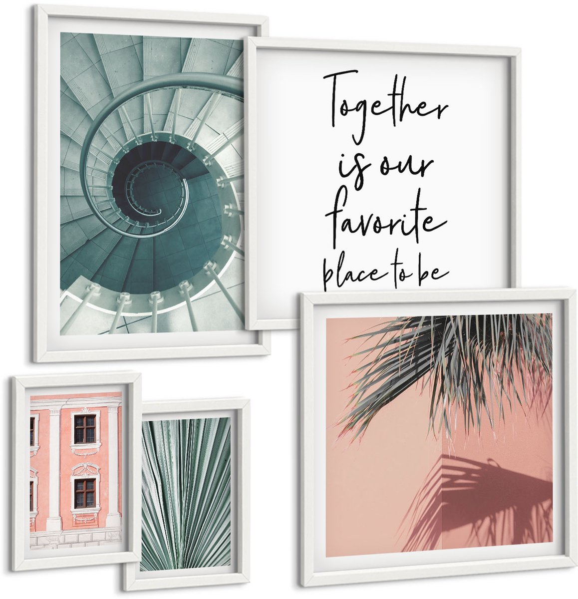 Tulup 4-Delige Schilderij Set - Stijlvolle interieurs met geometrische patronen en planten. - 50 x 50 cm, 20 x 30 cm en 40 x 60 cm - Muurdecoratie - Schilderijen Set - Woonkamer - Moderne Wanddecoratie